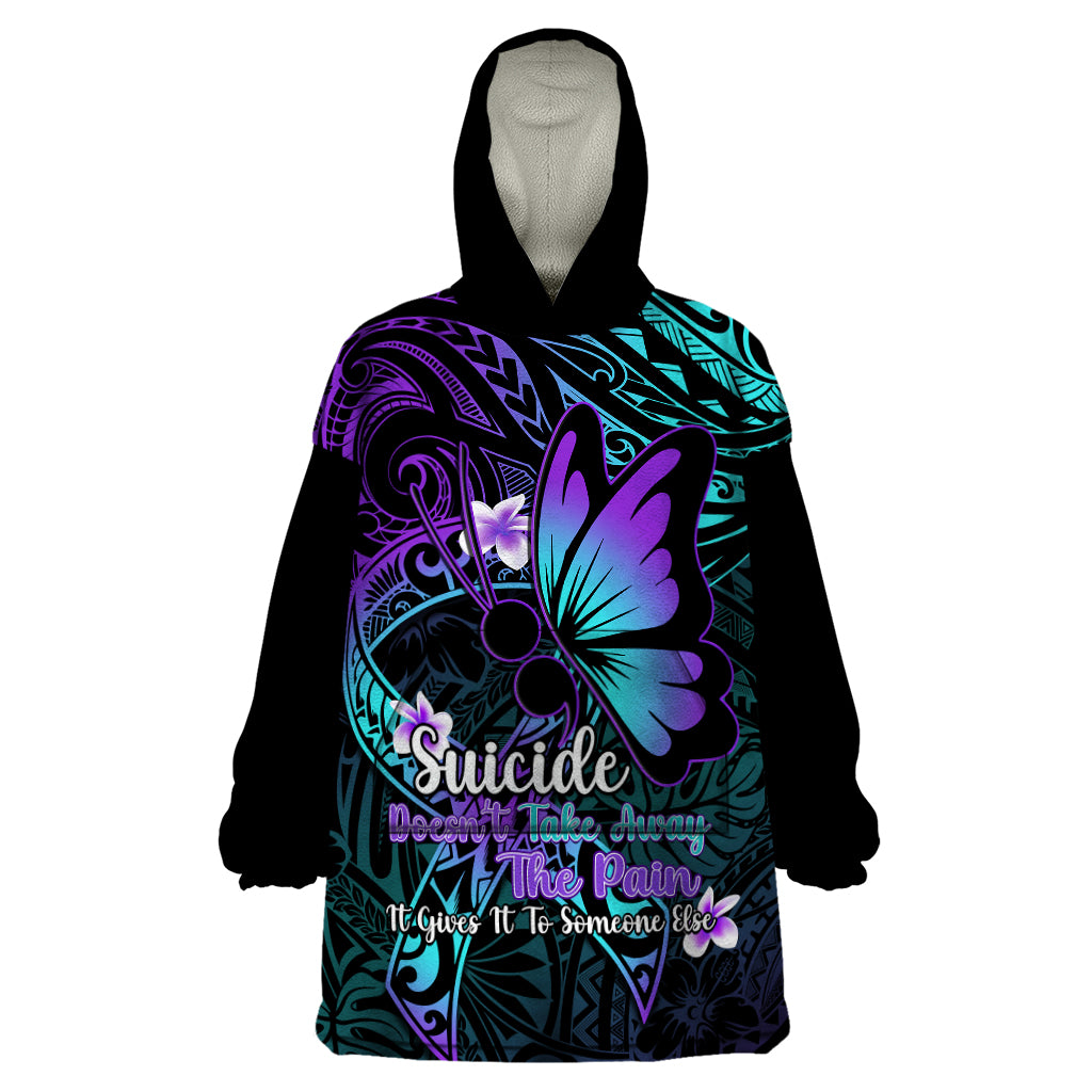 Polynesia Suicide Prevention Awareness Wearable Blanket Hoodie Your Life Is Worth Living For Polynesian Blue Pattern - Wonder Print Shop