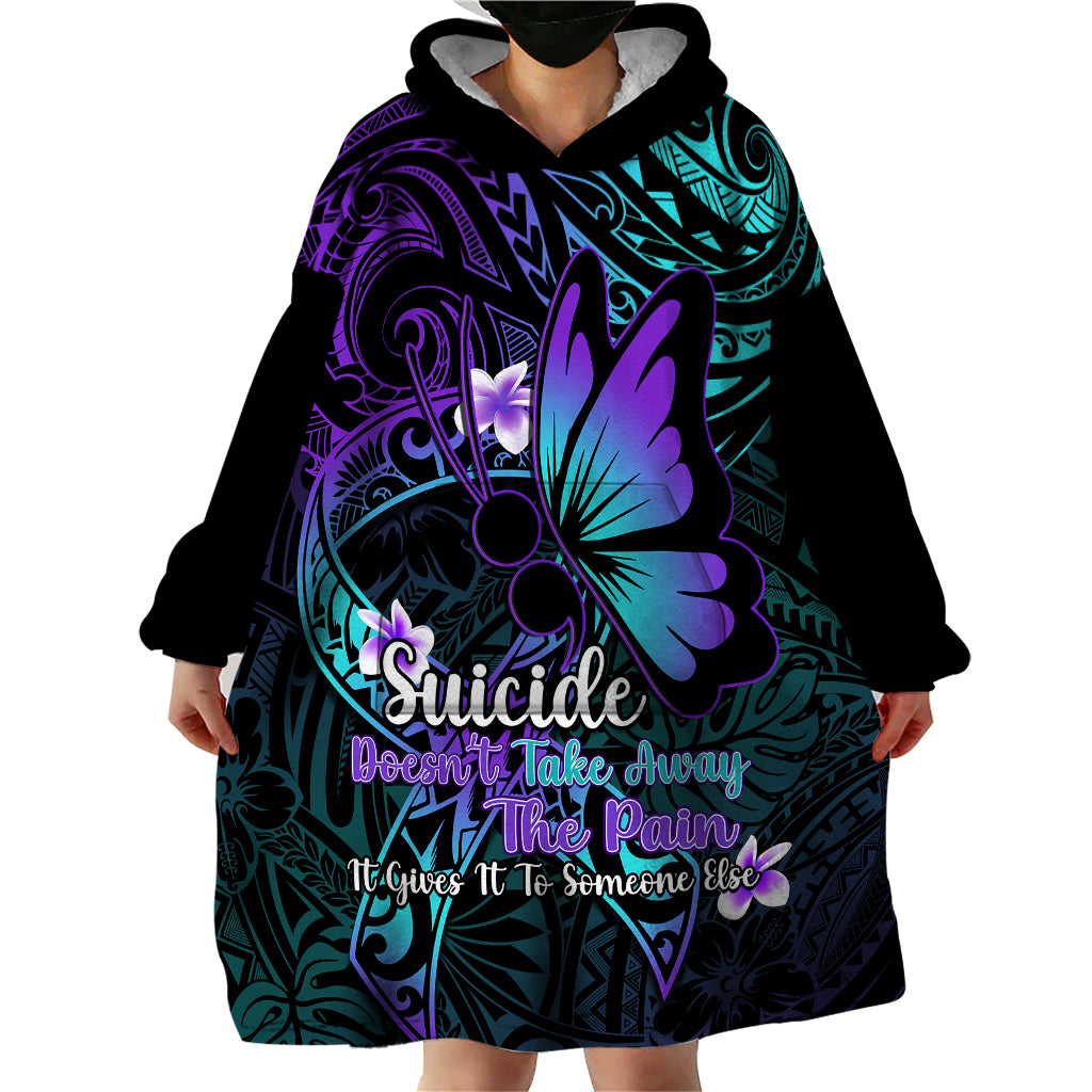 Polynesia Suicide Prevention Awareness Wearable Blanket Hoodie Your Life Is Worth Living For Polynesian Blue Pattern - Wonder Print Shop