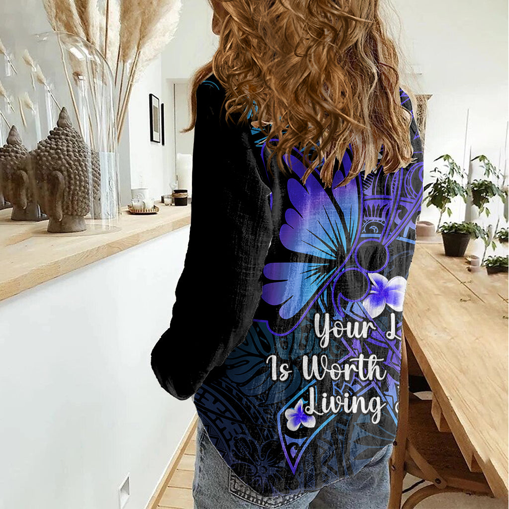 Polynesia Suicide Prevention Awareness Women Casual Shirt Your Life Is Worth Living For Polynesian Blue Pattern - Wonder Print Shop
