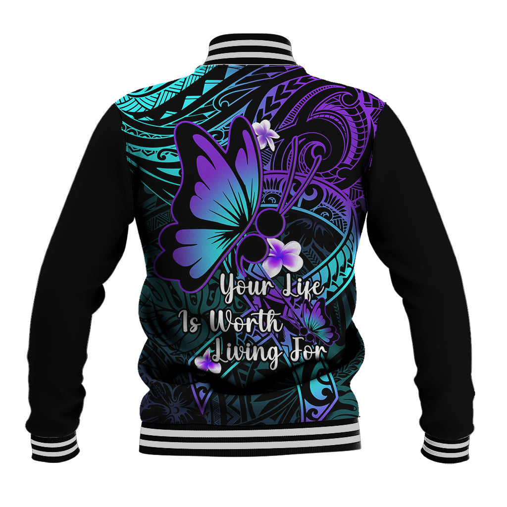 Polynesia Suicide Prevention Awareness Baseball Jacket Your Life Is Worth Living For Polynesian Gold Pattern - Wonder Print Shop