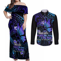 Polynesia Suicide Prevention Awareness Couples Matching Off Shoulder Maxi Dress and Long Sleeve Button Shirts Your Life Is Worth Living For Polynesian Gold Pattern - Wonder Print Shop