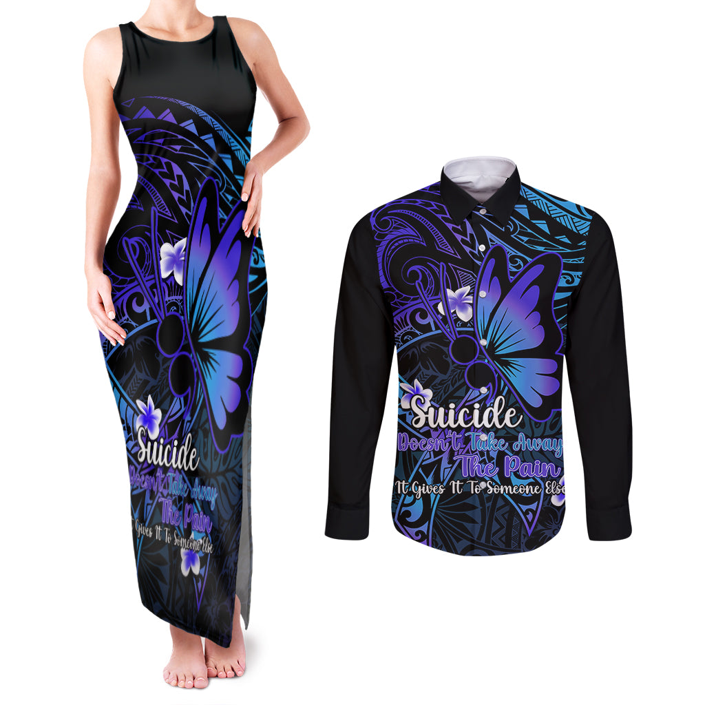 Polynesia Suicide Prevention Awareness Couples Matching Tank Maxi Dress and Long Sleeve Button Shirts Your Life Is Worth Living For Polynesian Gold Pattern - Wonder Print Shop