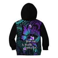 Polynesia Suicide Prevention Awareness Kid Hoodie Your Life Is Worth Living For Polynesian Gold Pattern - Wonder Print Shop