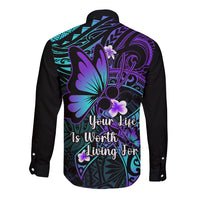 Polynesia Suicide Prevention Awareness Long Sleeve Button Shirt Your Life Is Worth Living For Polynesian Gold Pattern - Wonder Print Shop