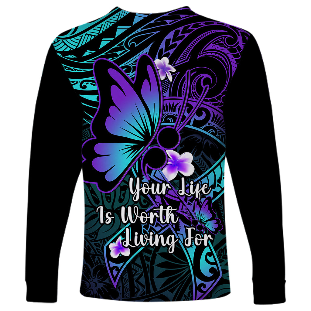 Polynesia Suicide Prevention Awareness Long Sleeve Shirt Your Life Is Worth Living For Polynesian Gold Pattern - Wonder Print Shop