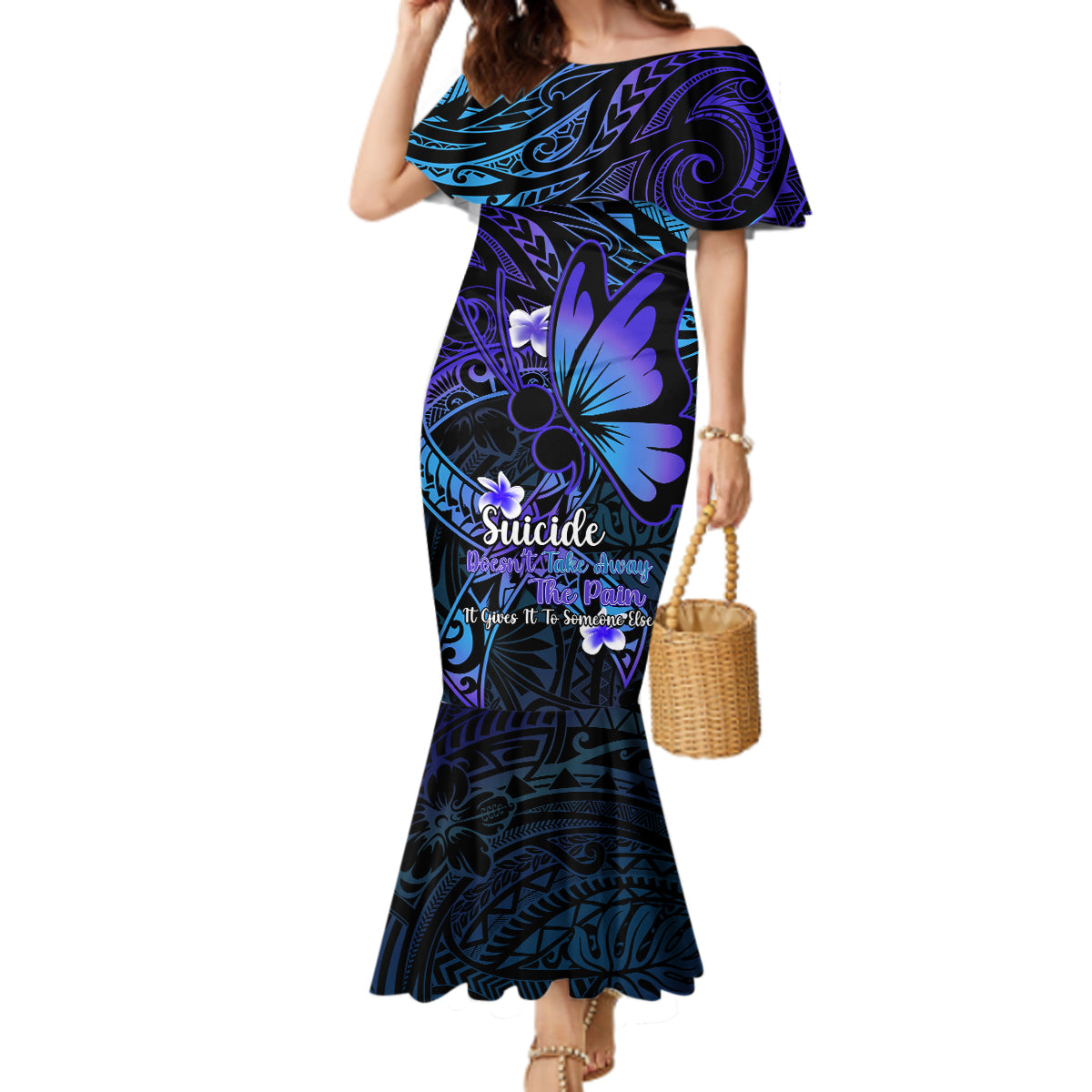Polynesia Suicide Prevention Awareness Mermaid Dress Your Life Is Worth Living For Polynesian Gold Pattern - Wonder Print Shop