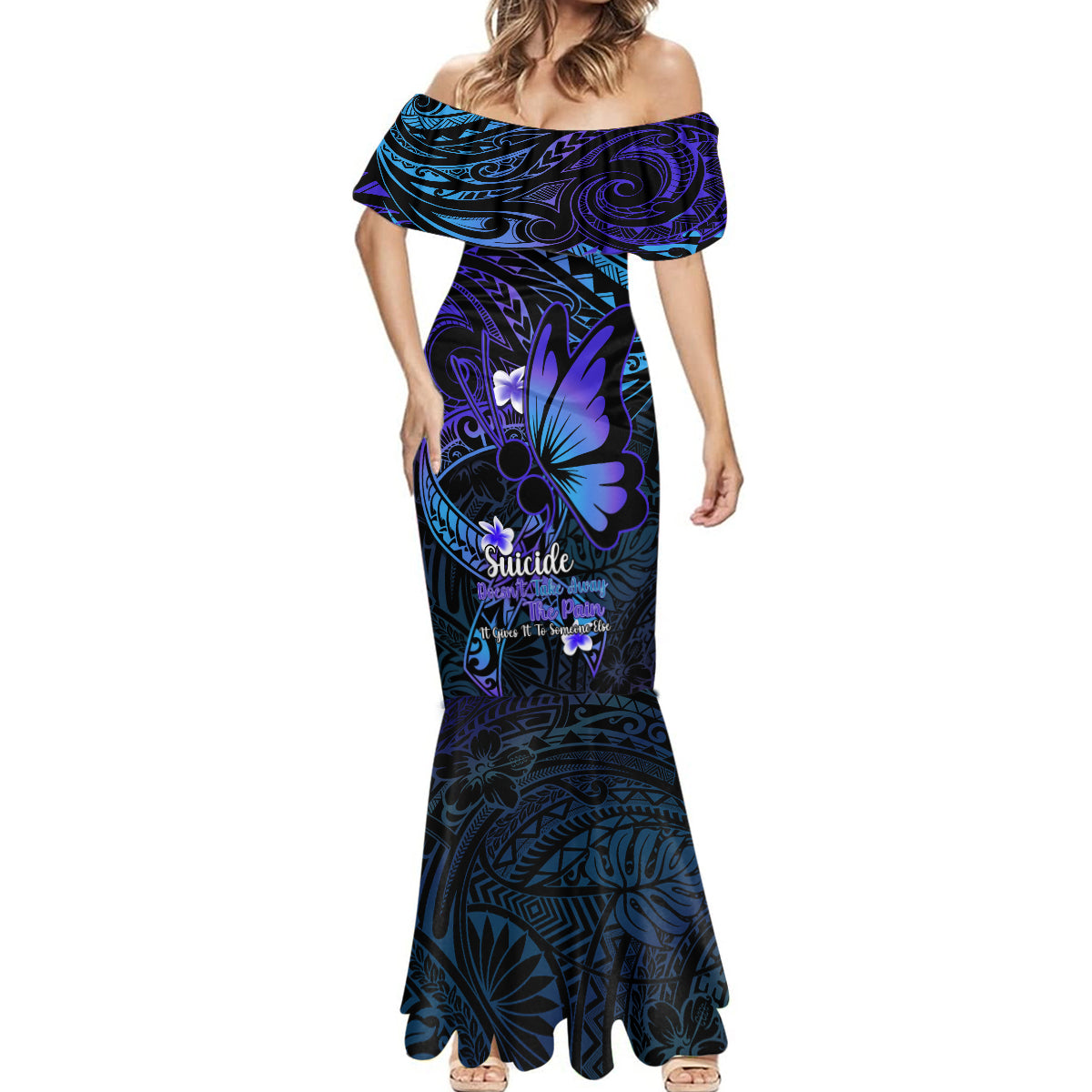 Polynesia Suicide Prevention Awareness Mermaid Dress Your Life Is Worth Living For Polynesian Gold Pattern - Wonder Print Shop