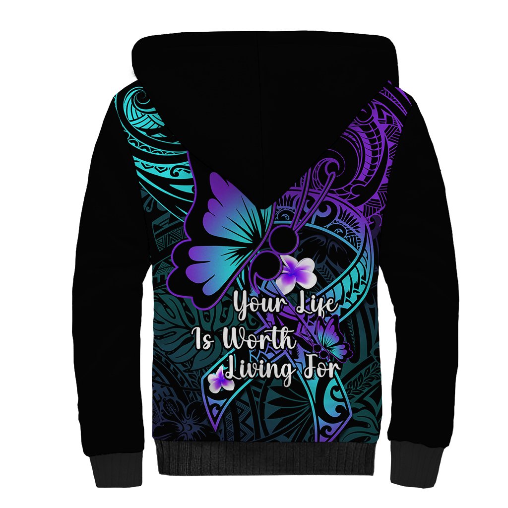 Polynesia Suicide Prevention Awareness Sherpa Hoodie Your Life Is Worth Living For Polynesian Gold Pattern - Wonder Print Shop