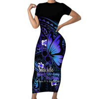Polynesia Suicide Prevention Awareness Short Sleeve Bodycon Dress Your Life Is Worth Living For Polynesian Gold Pattern - Wonder Print Shop