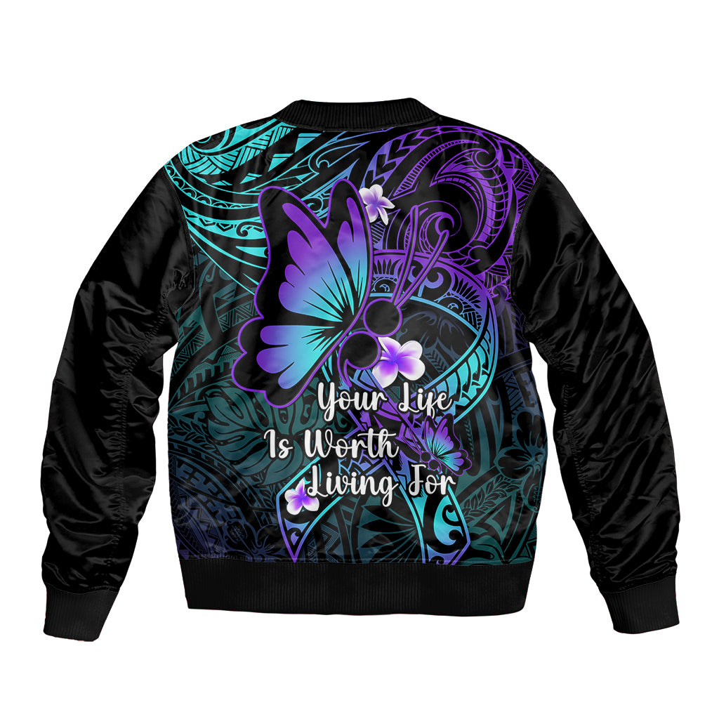 Polynesia Suicide Prevention Awareness Sleeve Zip Bomber Jacket Your Life Is Worth Living For Polynesian Gold Pattern - Wonder Print Shop