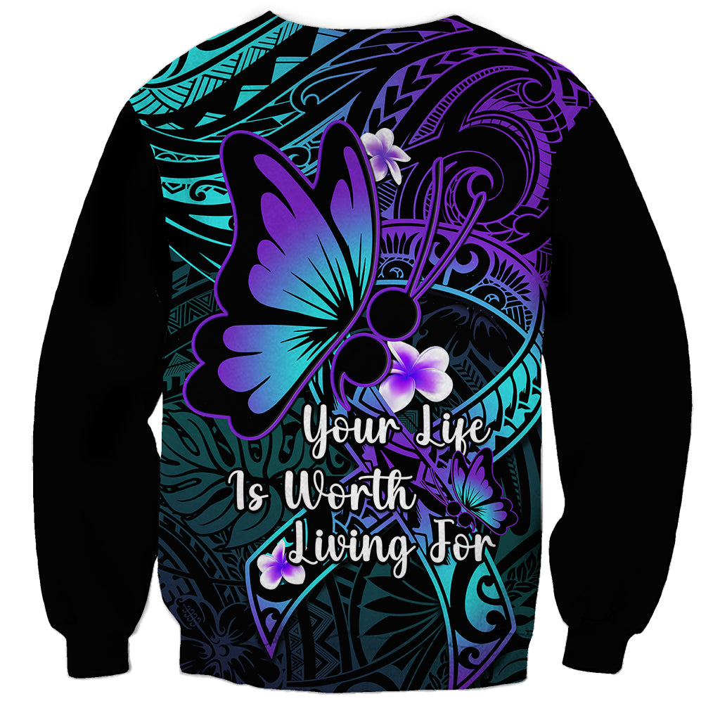 Polynesia Suicide Prevention Awareness Sweatshirt Your Life Is Worth Living For Polynesian Gold Pattern - Wonder Print Shop