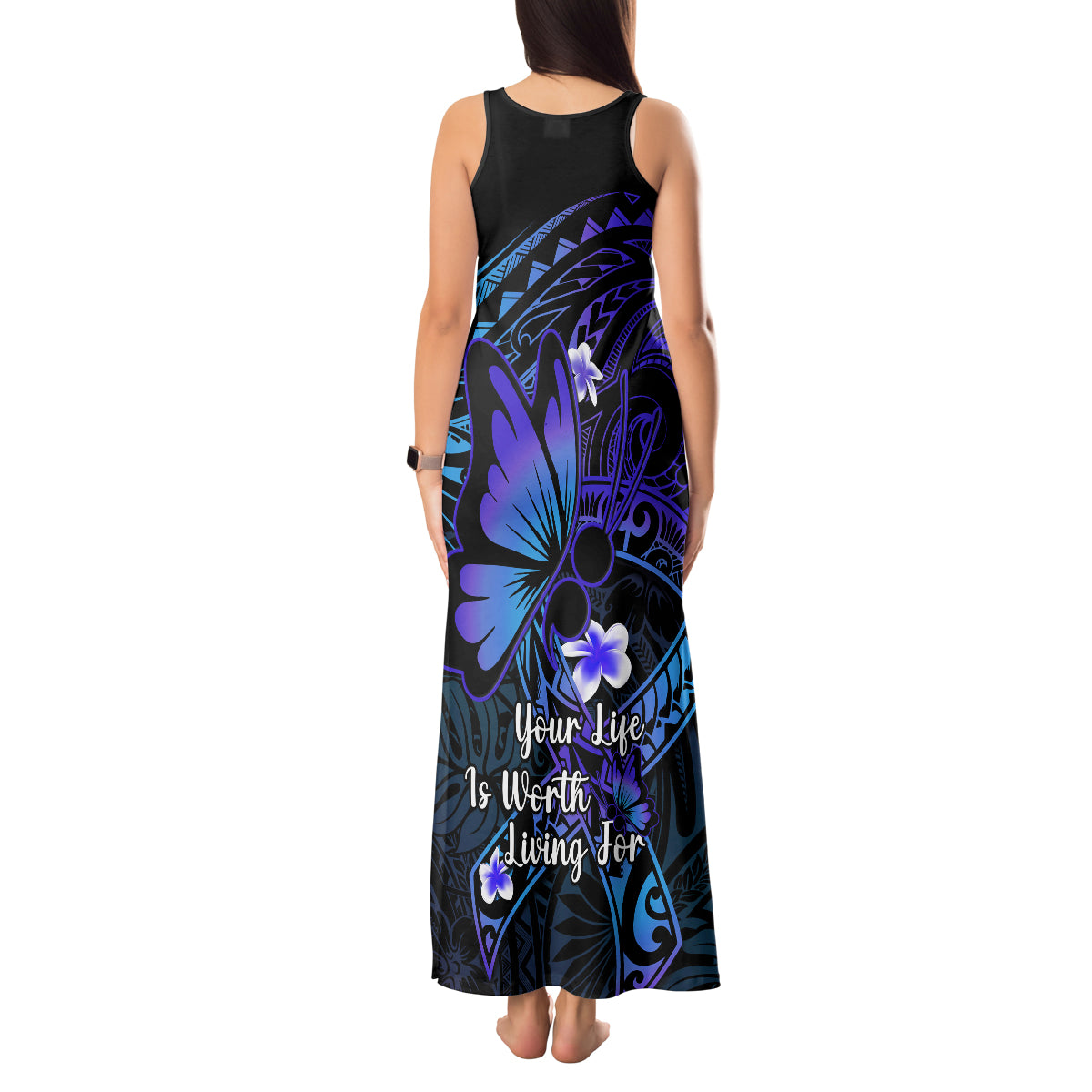 Polynesia Suicide Prevention Awareness Tank Maxi Dress Your Life Is Worth Living For Polynesian Gold Pattern - Wonder Print Shop