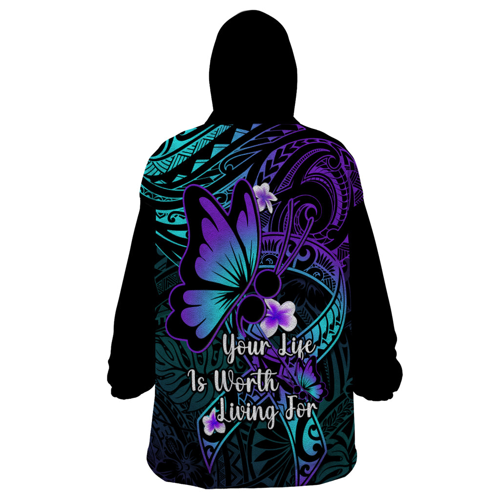 Polynesia Suicide Prevention Awareness Wearable Blanket Hoodie Your Life Is Worth Living For Polynesian Gold Pattern - Wonder Print Shop