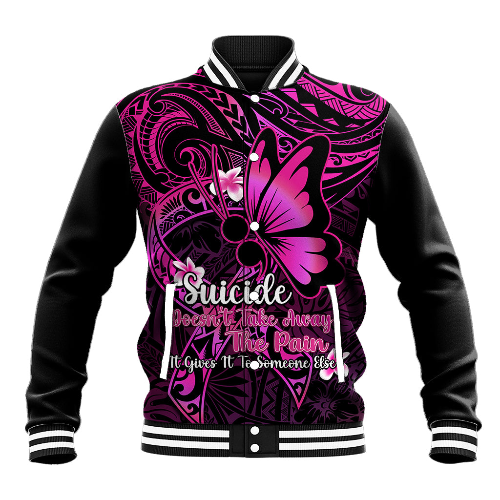 Polynesia Suicide Prevention Awareness Baseball Jacket Your Life Is Worth Living For Polynesian Pink Pattern - Wonder Print Shop