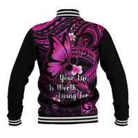 Polynesia Suicide Prevention Awareness Baseball Jacket Your Life Is Worth Living For Polynesian Pink Pattern - Wonder Print Shop
