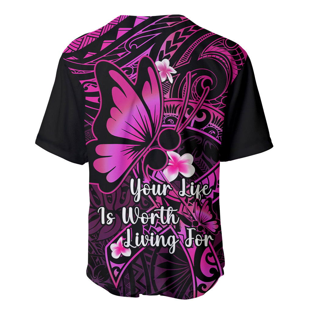 Polynesia Suicide Prevention Awareness Baseball Jersey Your Life Is Worth Living For Polynesian Pink Pattern - Wonder Print Shop