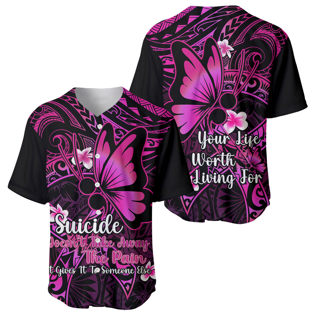 Polynesia Suicide Prevention Awareness Baseball Jersey Your Life Is Worth Living For Polynesian Pink Pattern - Wonder Print Shop
