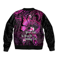 Polynesia Suicide Prevention Awareness Bomber Jacket Your Life Is Worth Living For Polynesian Pink Pattern - Wonder Print Shop