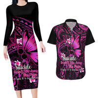 Polynesia Suicide Prevention Awareness Couples Matching Long Sleeve Bodycon Dress and Hawaiian Shirt Your Life Is Worth Living For Polynesian Pink Pattern - Wonder Print Shop