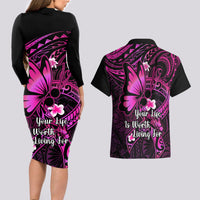 Polynesia Suicide Prevention Awareness Couples Matching Long Sleeve Bodycon Dress and Hawaiian Shirt Your Life Is Worth Living For Polynesian Pink Pattern - Wonder Print Shop