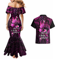 Polynesia Suicide Prevention Awareness Couples Matching Mermaid Dress and Hawaiian Shirt Your Life Is Worth Living For Polynesian Pink Pattern - Wonder Print Shop