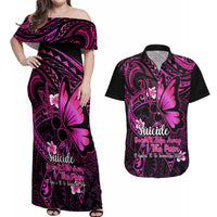 Polynesia Suicide Prevention Awareness Couples Matching Off Shoulder Maxi Dress and Hawaiian Shirt Your Life Is Worth Living For Polynesian Pink Pattern - Wonder Print Shop