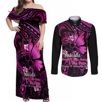 Polynesia Suicide Prevention Awareness Couples Matching Off Shoulder Maxi Dress and Long Sleeve Button Shirts Your Life Is Worth Living For Polynesian Pink Pattern - Wonder Print Shop