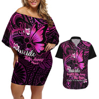 Polynesia Suicide Prevention Awareness Couples Matching Off Shoulder Short Dress and Hawaiian Shirt Your Life Is Worth Living For Polynesian Pink Pattern - Wonder Print Shop