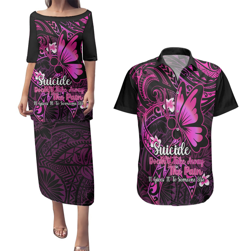 Polynesia Suicide Prevention Awareness Couples Matching Puletasi Dress and Hawaiian Shirt Your Life Is Worth Living For Polynesian Pink Pattern - Wonder Print Shop