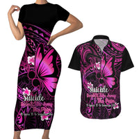 Polynesia Suicide Prevention Awareness Couples Matching Short Sleeve Bodycon Dress and Hawaiian Shirt Your Life Is Worth Living For Polynesian Pink Pattern - Wonder Print Shop