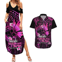 Polynesia Suicide Prevention Awareness Couples Matching Summer Maxi Dress and Hawaiian Shirt Your Life Is Worth Living For Polynesian Pink Pattern - Wonder Print Shop