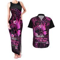 Polynesia Suicide Prevention Awareness Couples Matching Tank Maxi Dress and Hawaiian Shirt Your Life Is Worth Living For Polynesian Pink Pattern - Wonder Print Shop