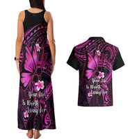 Polynesia Suicide Prevention Awareness Couples Matching Tank Maxi Dress and Hawaiian Shirt Your Life Is Worth Living For Polynesian Pink Pattern - Wonder Print Shop