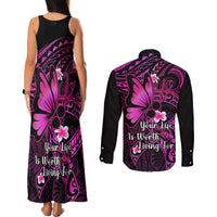 Polynesia Suicide Prevention Awareness Couples Matching Tank Maxi Dress and Long Sleeve Button Shirts Your Life Is Worth Living For Polynesian Pink Pattern - Wonder Print Shop