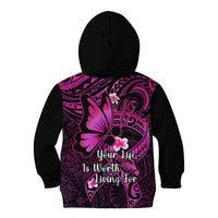 Polynesia Suicide Prevention Awareness Kid Hoodie Your Life Is Worth Living For Polynesian Pink Pattern - Wonder Print Shop