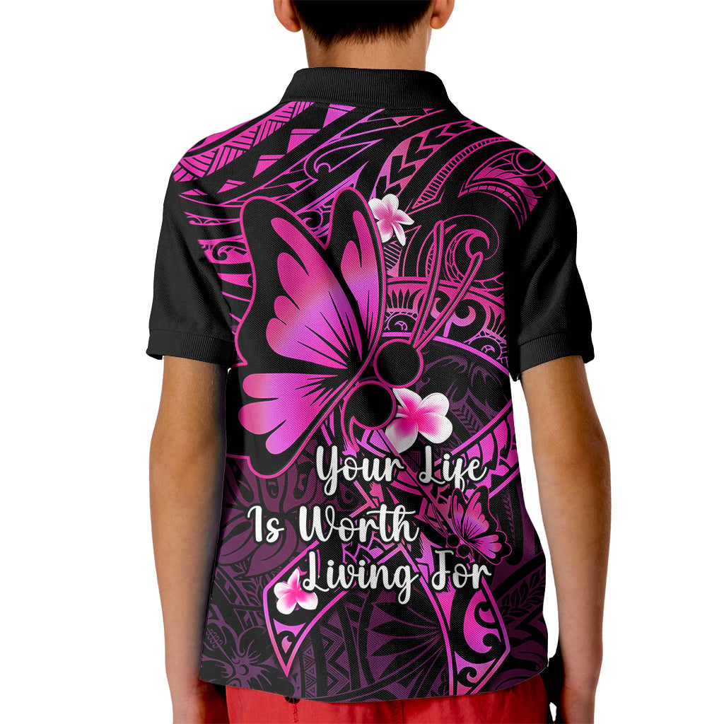 Polynesia Suicide Prevention Awareness Kid Polo Shirt Your Life Is Worth Living For Polynesian Pink Pattern - Wonder Print Shop