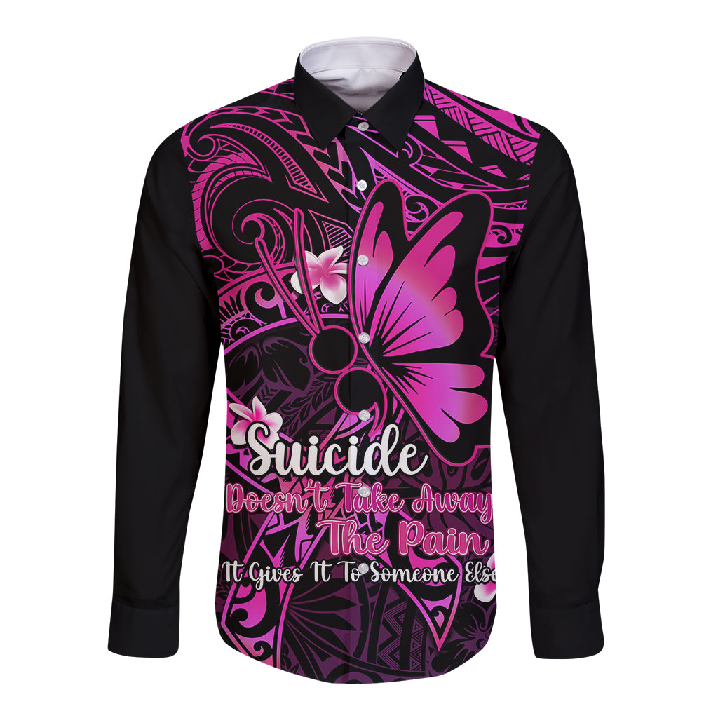 Polynesia Suicide Prevention Awareness Long Sleeve Button Shirt Your Life Is Worth Living For Polynesian Pink Pattern - Wonder Print Shop