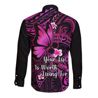 Polynesia Suicide Prevention Awareness Long Sleeve Button Shirt Your Life Is Worth Living For Polynesian Pink Pattern - Wonder Print Shop
