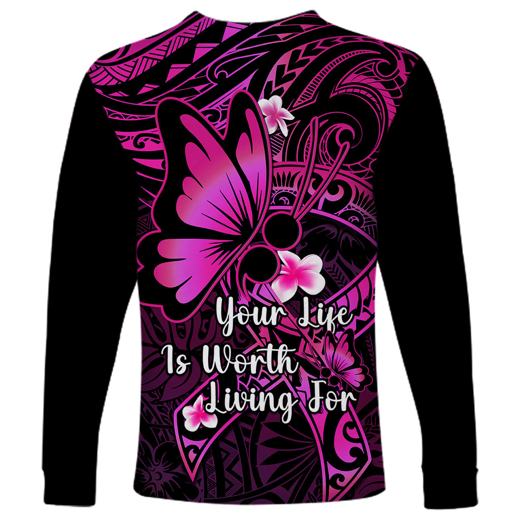 Polynesia Suicide Prevention Awareness Long Sleeve Shirt Your Life Is Worth Living For Polynesian Pink Pattern - Wonder Print Shop