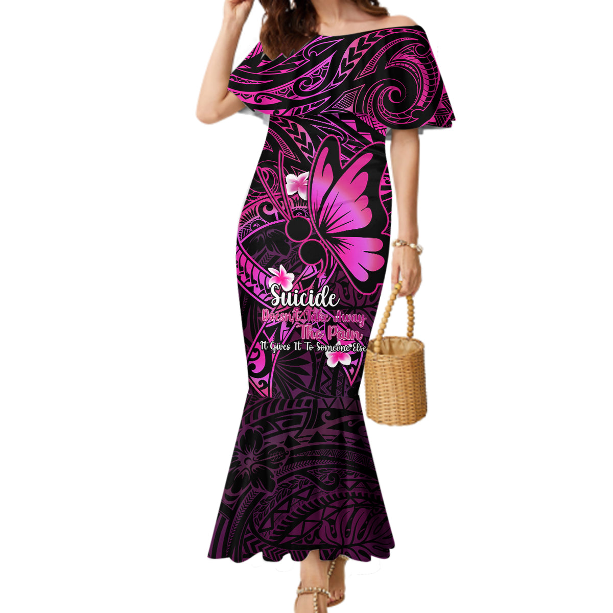 Polynesia Suicide Prevention Awareness Mermaid Dress Your Life Is Worth Living For Polynesian Pink Pattern - Wonder Print Shop