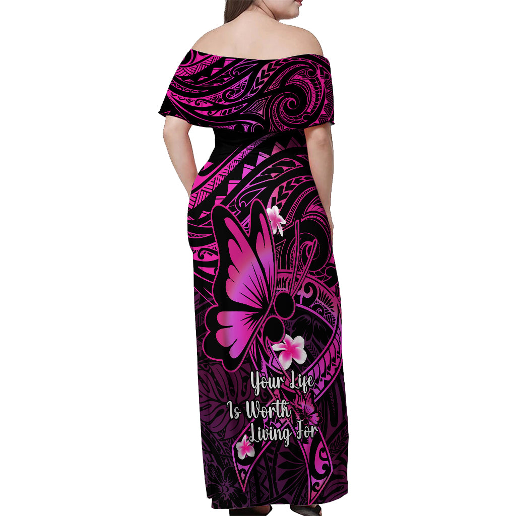 Polynesia Suicide Prevention Awareness Off Shoulder Maxi Dress Your Life Is Worth Living For Polynesian Pink Pattern - Wonder Print Shop