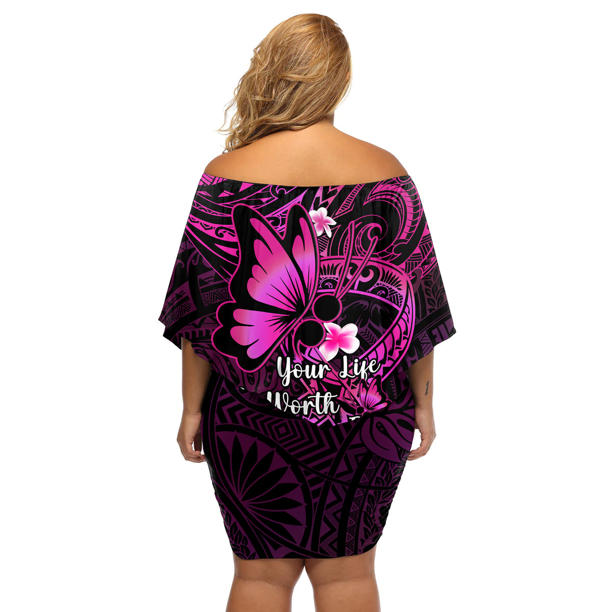 Polynesia Suicide Prevention Awareness Off Shoulder Short Dress Your Life Is Worth Living For Polynesian Pink Pattern - Wonder Print Shop