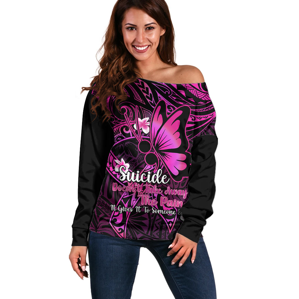 Polynesia Suicide Prevention Awareness Off Shoulder Sweater Your Life Is Worth Living For Polynesian Pink Pattern - Wonder Print Shop
