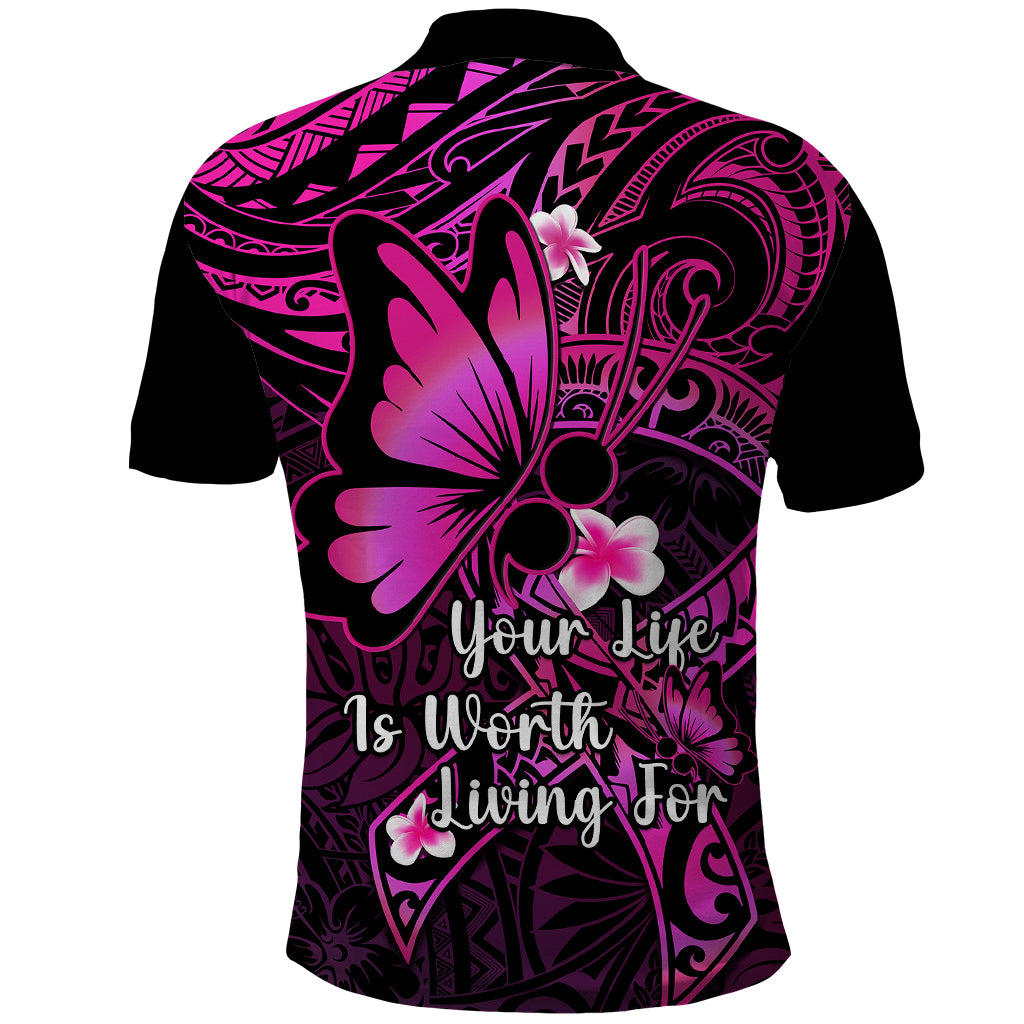 Polynesia Suicide Prevention Awareness Polo Shirt Your Life Is Worth Living For Polynesian Pink Pattern - Wonder Print Shop
