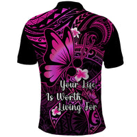 Polynesia Suicide Prevention Awareness Polo Shirt Your Life Is Worth Living For Polynesian Pink Pattern - Wonder Print Shop