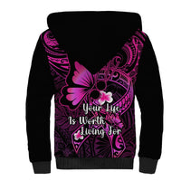 Polynesia Suicide Prevention Awareness Sherpa Hoodie Your Life Is Worth Living For Polynesian Pink Pattern - Wonder Print Shop