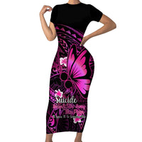 Polynesia Suicide Prevention Awareness Short Sleeve Bodycon Dress Your Life Is Worth Living For Polynesian Pink Pattern - Wonder Print Shop