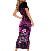 Polynesia Suicide Prevention Awareness Short Sleeve Bodycon Dress Your Life Is Worth Living For Polynesian Pink Pattern - Wonder Print Shop