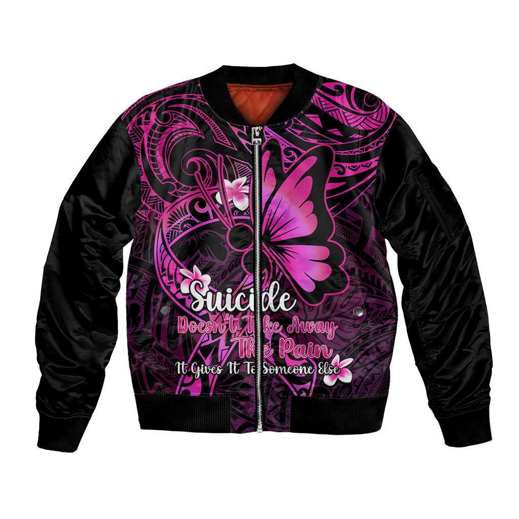 Polynesia Suicide Prevention Awareness Sleeve Zip Bomber Jacket Your Life Is Worth Living For Polynesian Pink Pattern - Wonder Print Shop