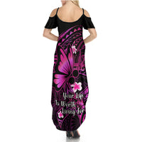 Polynesia Suicide Prevention Awareness Summer Maxi Dress Your Life Is Worth Living For Polynesian Pink Pattern - Wonder Print Shop